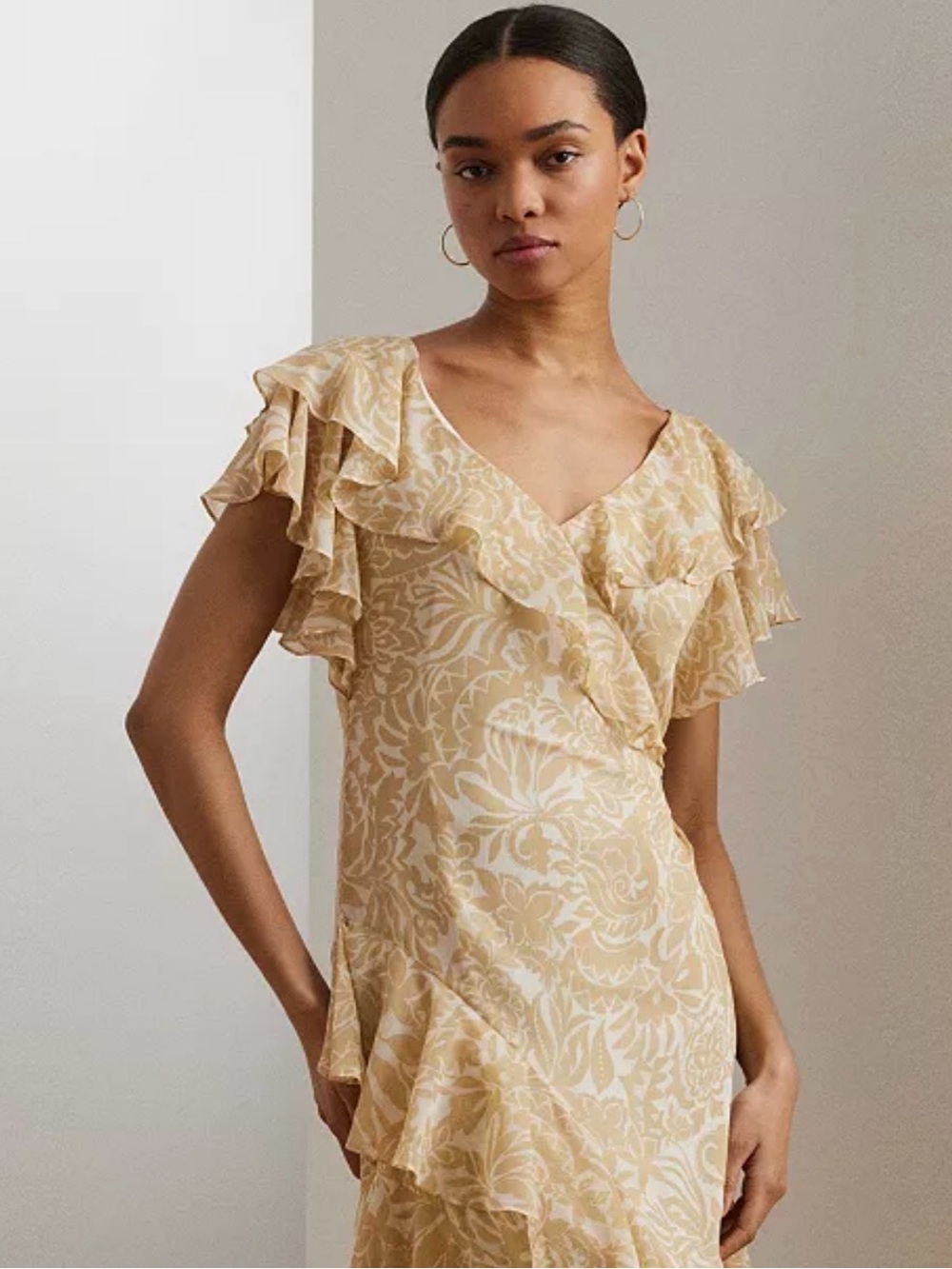 Ralph Lauren Cream Floral Ruffle V-Neck Maxi Dress NWT - Picture 2 of 11